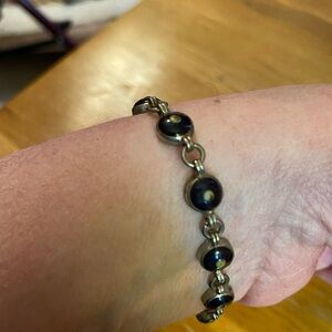 Vintage silver bracelet with banded onyx cabachon (antique onyx eye stone)